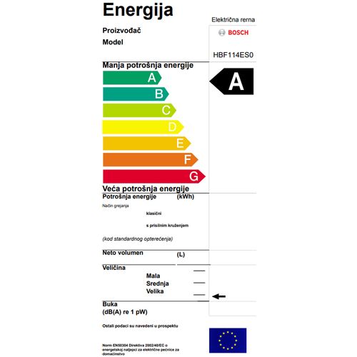 Bosch HBF114ES0 Serija 2, Ugradna multifunkcionalna rerna, 66 L slika 5