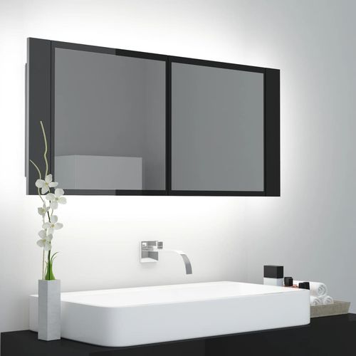 LED kupaonski ormarić s ogledalom visoki sjaj crni 100x12x45 cm slika 10