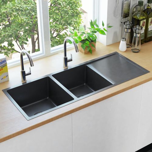 Ručno rađeni kuhinjski sudoper s cjedilom crni nehrđajući čelik slika 32