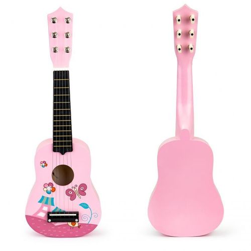 Eco Toys Drvena Gitara za Decu sa Metalnim Žicama – Pink slika 1