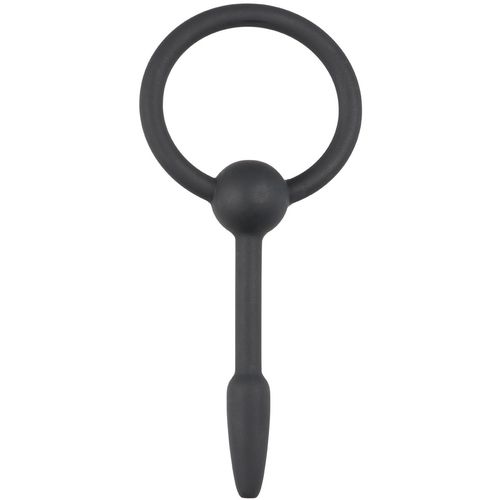 Silikonski čep za penis s prstenom - Small, crni slika 1