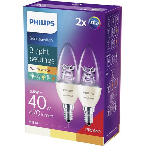 Philips Lighting led Energetska učink. A+ (A++ - E) E14 oblik svijeće 5.5 W = 40 W toplo bijela (Ø x D) 38 mm x 113 mm sceneswitch 1 St. slika 2