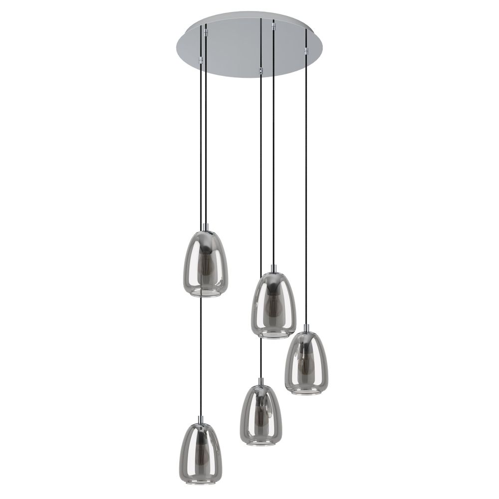 Eglo viseća lampa alobrase e27 5x40w krom/crno-prozirno v:1500mm o540mm slika 1
