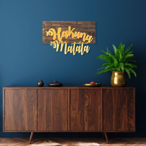 Wallity Drvena zidna dekoracija, Hakuna Matata Metal Decor - Gold slika 1