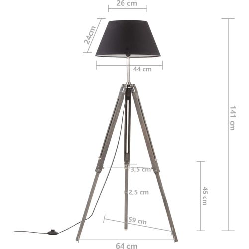 Podna svjetiljka s tronošcem sivo-crna masivna tikovina 141 cm slika 36