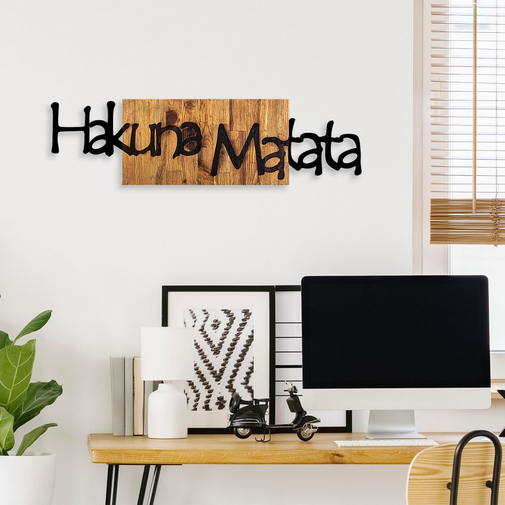 Hakuna Matata 4 Black Light Walnut Dekorativni Drveni Zidni Ukras slika 2