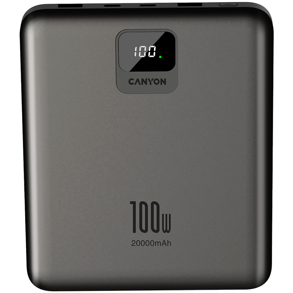 CANYON power bank PB-2008 LED FLAT 20000 mAh PD100W QC3.0 Dark Grey slika 1