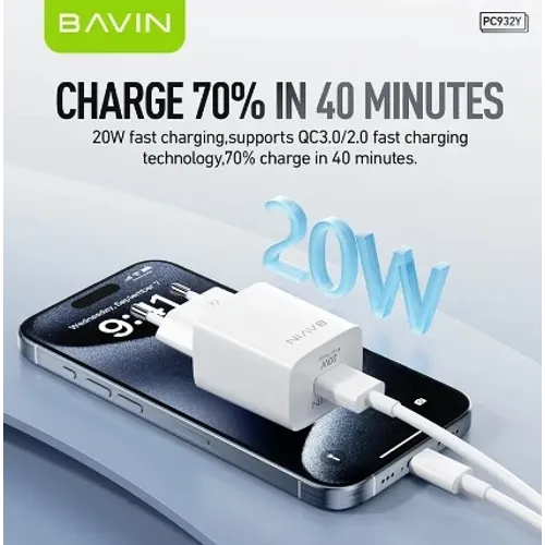 Bavin punjač 20W USB-A + kabl Lightning bela slika 3