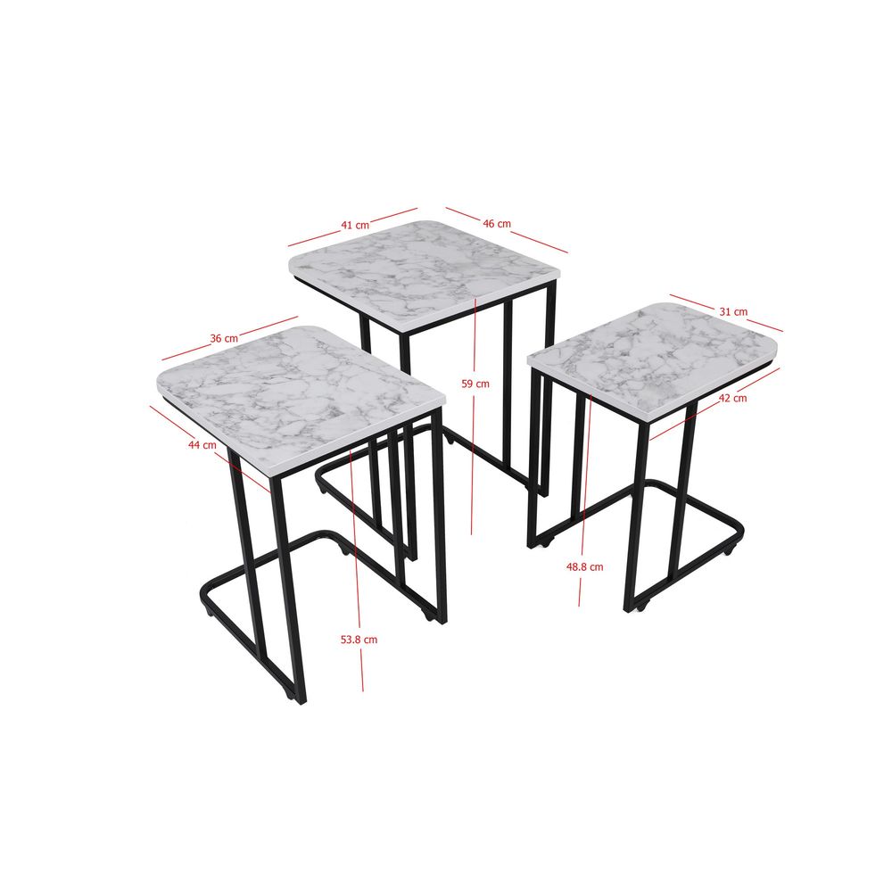 Ce Metal Zigon - 9404 Bijelo-Crni Set od 3 Stolića slika 10
