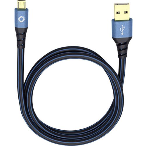 USB 2.0  [1x muški konektor USB 2.0 tipa a - 1x muški konektor USB 2.0 tipa micro-B] 5.00 m plava boja pozlaćeni kontakti Oehlbach USB Plus Micro slika 1