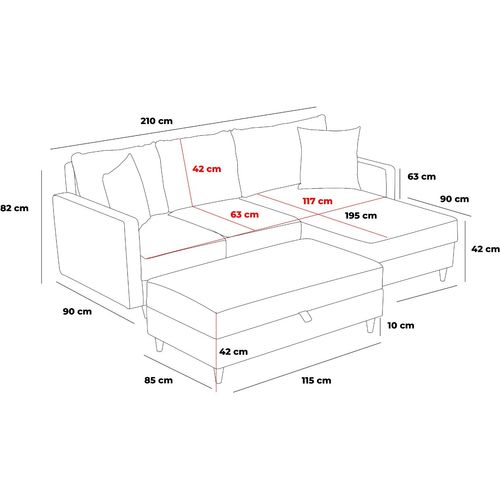 Atelier Del Sofa Kutna garnitura, Sivo, Eva Right - Grey slika 11