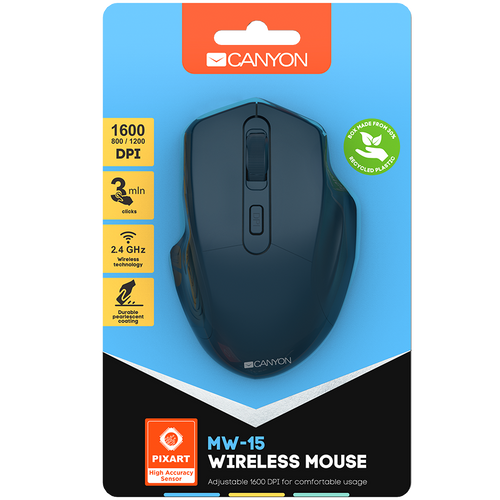 CANYON 2.4GHz Wireless Optical Mouse with 4 buttons, DPI 800/1200/1600, Dark Blue, 115*77*38mm, 0.064kg slika 6