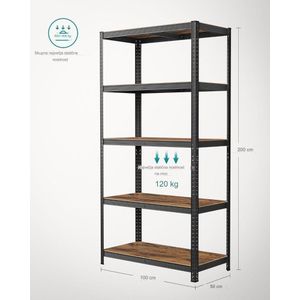 SONGMICS Polica 50 x 100 x 200 cm prirodno crna, GLR050B11