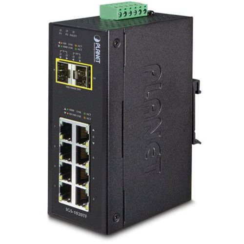 Planet Industrial 10-Port (8x 1GbE RJ45 2x 100 1000X SFP slots) Dip Switch (-40 to 75C) slika 1