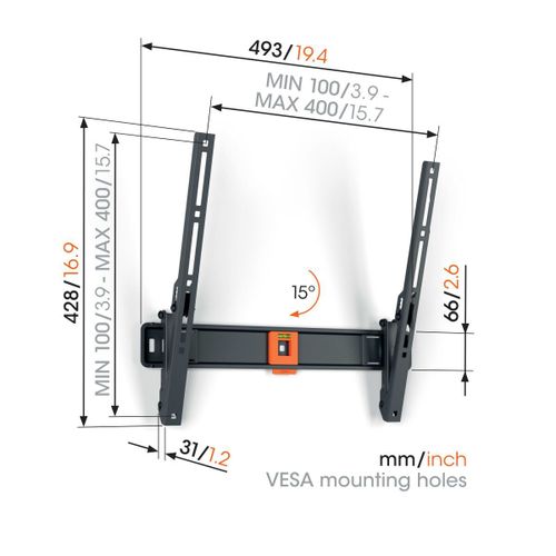 Vogels TVM1413, zidni nosač za ekrane od 32"-65", nagib do 15°, do 25kg slika 2