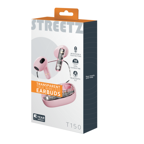 STREETZ slušalice bluetooth TWS,transparentne ROZA slika 2