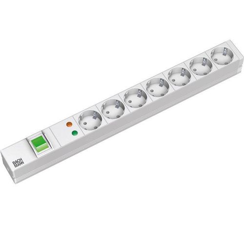 Bach Mann PDU Basic ALU 19" 1U 7xšuko sa prekid. prenap.zašti. 16A, 2m slika 1