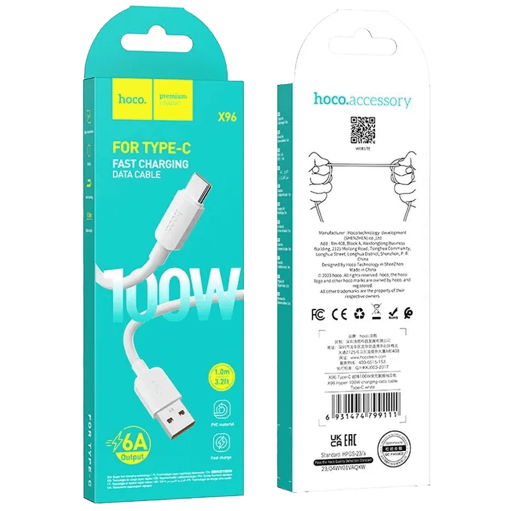hoco. USB kabl za smartphone, USB-A to type C, 100W, bijela - X96 Hyper, 100W, White slika 5