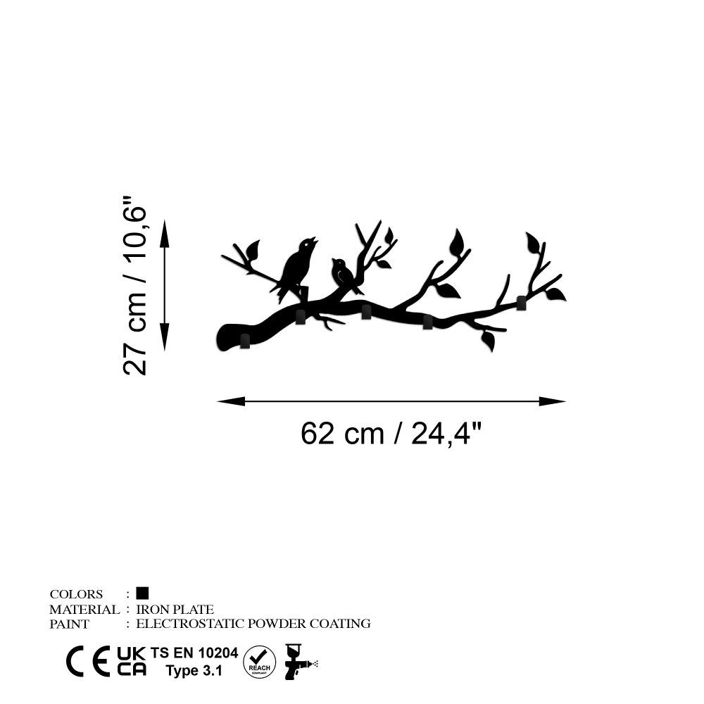Metal wall hook Escaped Birds, colour: black slika 7