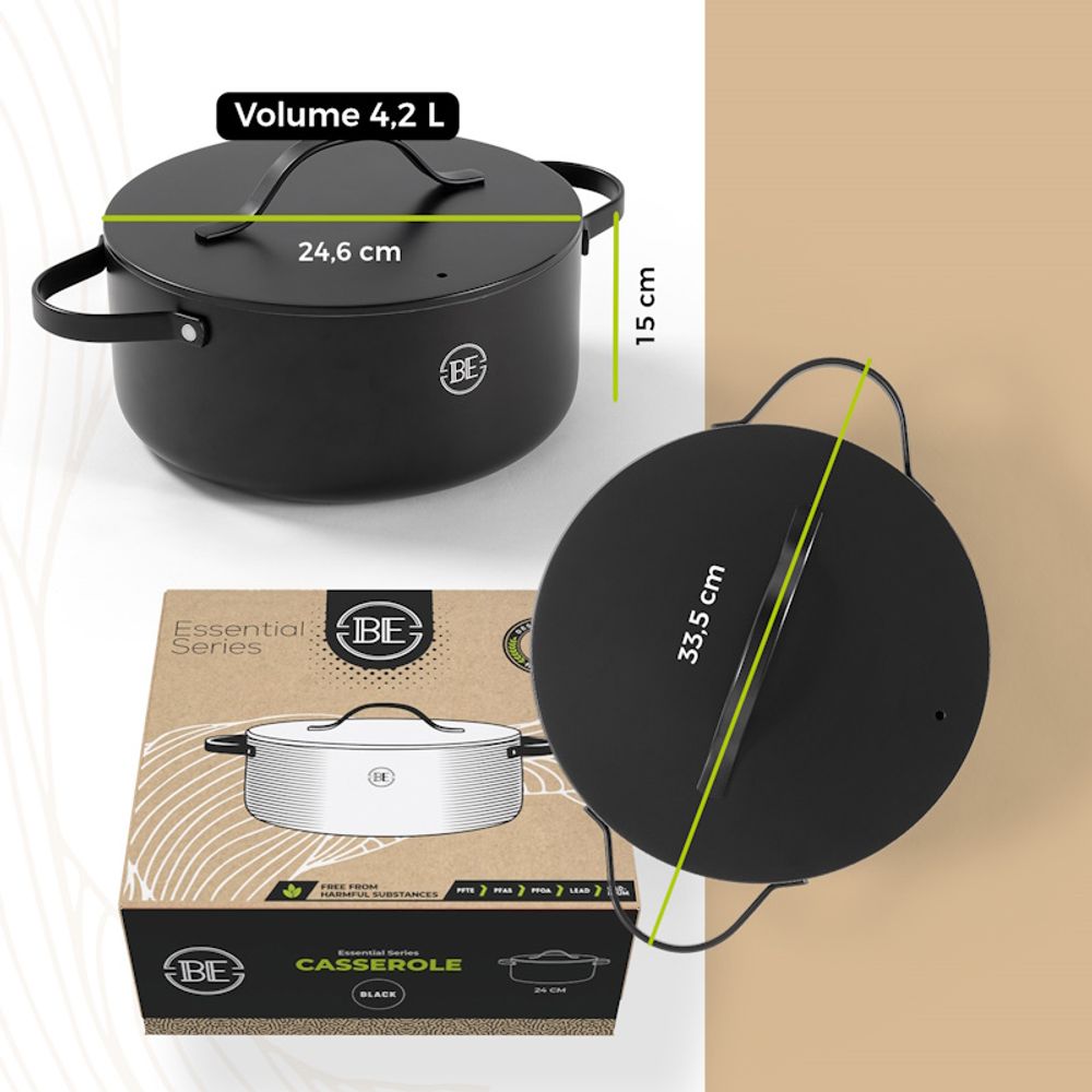 BE Living Posuda za kuhanje s poklopcem Essential Black 24 cm slika 10