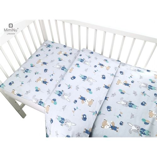 MimiNu posteljina set 5 elem. Bunny and Fox Blue (za krevetić 120x60 cm) slika 2