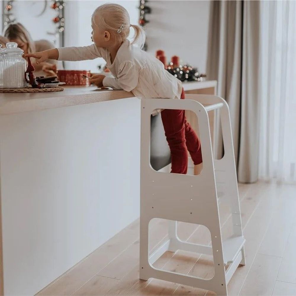 Kinder Home Montessori drveno toranj povišenje sa tablom za crtanje, Bijelo slika 9