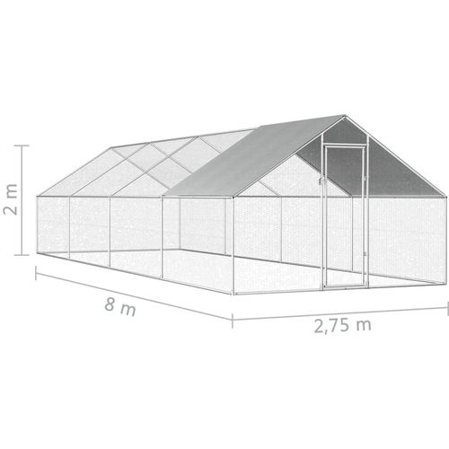 Vanjski kavez za kokoši od pocinčanog čelika 2,75 x 8 x 1,92 m slika 12