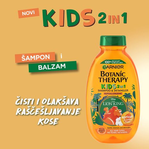 Garnier Botanic Therapy kids Apricot 2U1 – DJEČJI ŠAMPON I REGENERATOR ZA SVE TIPOVE KOSE slika 3