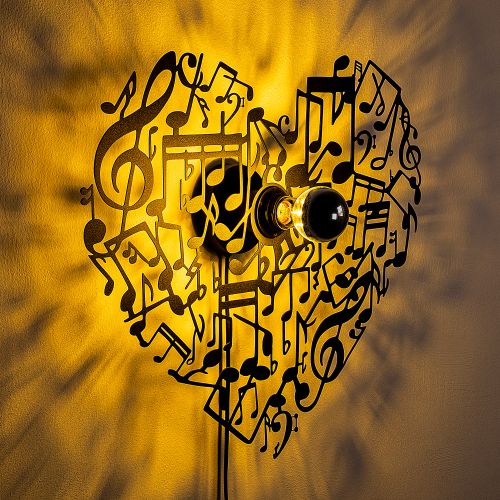 Musical Heart Black Wall Lamp slika 5