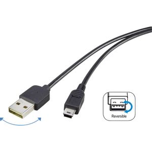 Renkforce USB kabel USB 2.0 USB-A utikač, USB-Mini-B utikač 1.80 m crna utikač primjenjiv s obje strane, pozlaćeni kontakti RF-4096107