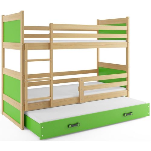 Drveni dečiji krevet na sprat Rico sa tri kreveta - bukva - zeleni - 200x90 cm slika 2