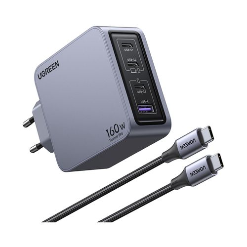 Kućni punjač UGREEN Nexode Pro, 160W, 3x USB-C, USB-A, USB-C kabel, GaN, sivi slika 1