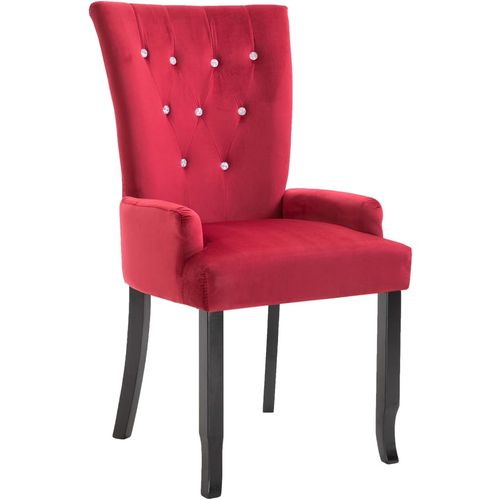 Blagovaonska stolica s naslonima za ruke crvena baršunasta slika 10