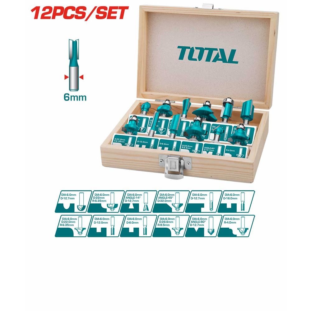 TOTAL 12-dijelni set glodala za drvo (6 mm) (TACSR0121) slika 2