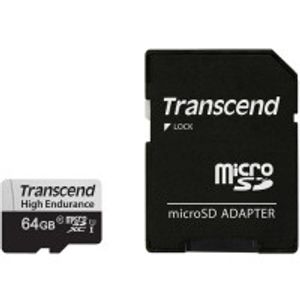 Transcend TS64GUSD350V 64GB microSD w/ adapter U1, High Endurance, Read/Write 95/45 MB/s
