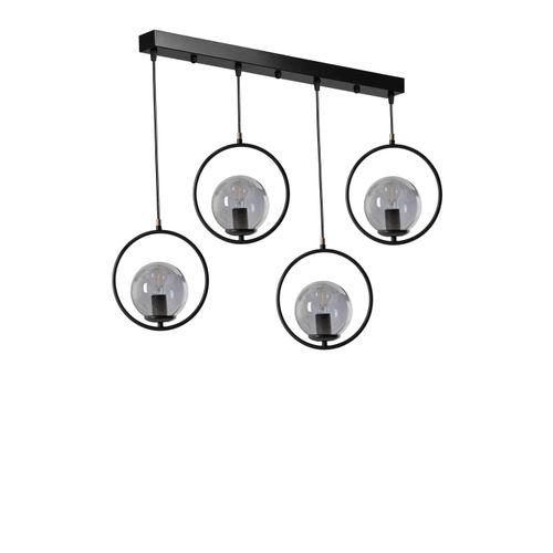 Ring 4 Lü Sıralı Füme Camlı Siyah Sarkıt Black Chandelier slika 2