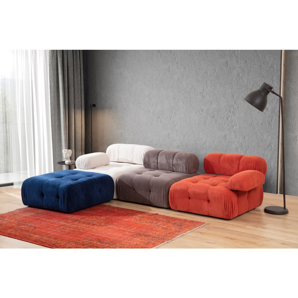 Doblo Troosjed s Poufom (L1-O1-1R-Pouffe) - Višebojni Crveni, Bijeli, Plavi, Sivi Kutni Sofe slika 2