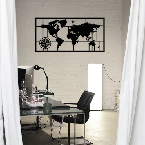 World Map Metal Decor 7 Black Decorative Metal Wall Accessory slika 1