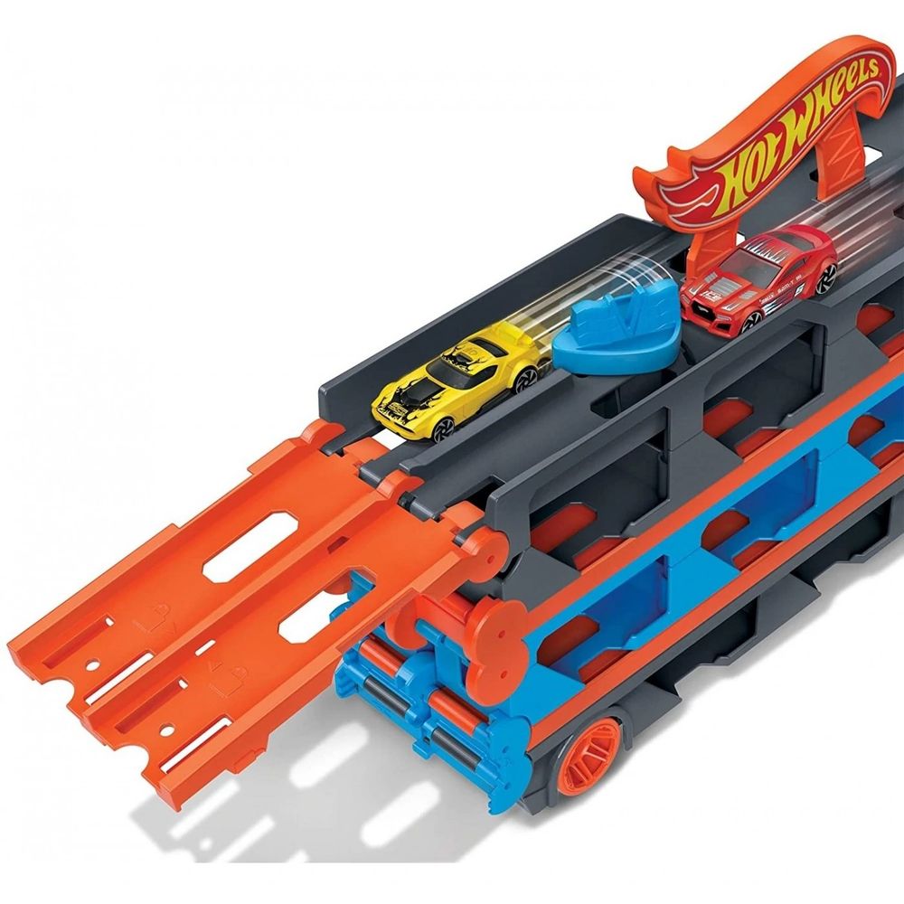 Hot Wheels City Speedway Hauler - Kamion staza sa tri autića slika 5