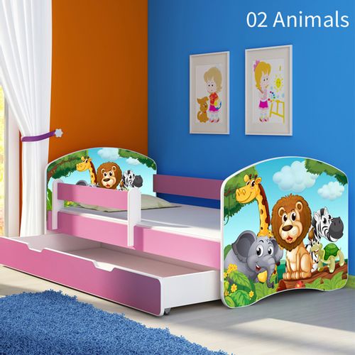 ACMA Drveni dječji krevet s bočnom stranicom i ladicom – Rozi 160×80 slika 2
