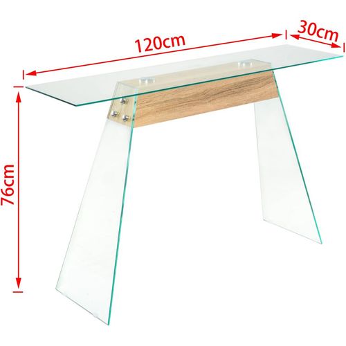 Konzolni stol od stakla i MDF-a 120 x 30 x 76 cm boja hrasta slika 7