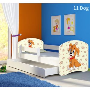 Dječji krevet ACMA s motivom, bočna bijela + ladica 140x70 cm - 11 Dog