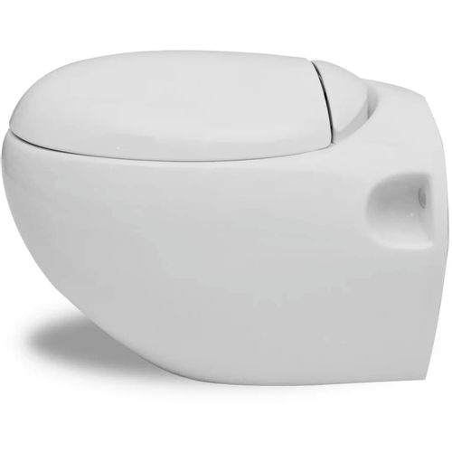 Zidna jajolika toaletna školjka s ugradbenim vodokotlićem bijela slika 18