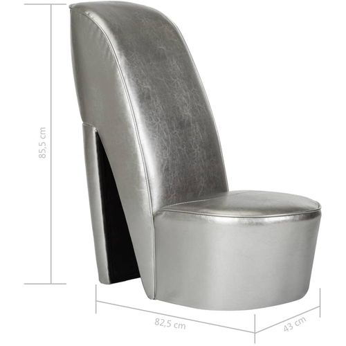 Stolica u obliku visoke pete od umjetne kože srebrna slika 31