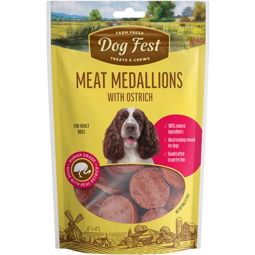 Dog Fest Ostrich Medallions, poslastica za pse s mesom noja, 55 g slika 1