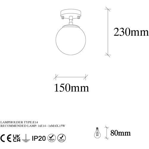 Opviq Stropna lampa ATMACA vinatage, metal- staklo 15 x 15 cm, visina 23 cm, E14  15 W, Atmaca - 10215 slika 7