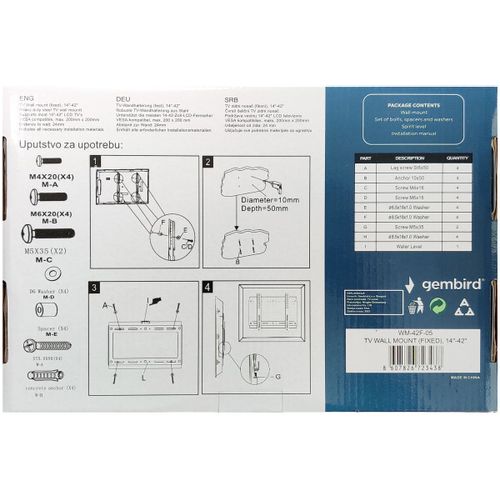 WM-42F-05 * Gembird fiksni VESA max 20x20cm 15-42 max 25kg (229) slika 2