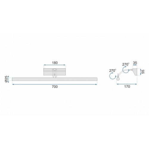 TOOLIGHT LED ZIDNA SVJETILJKA KUPAONICE IZNAD OGLEDALA 9W 70CM APP366-1W CHROME slika 2