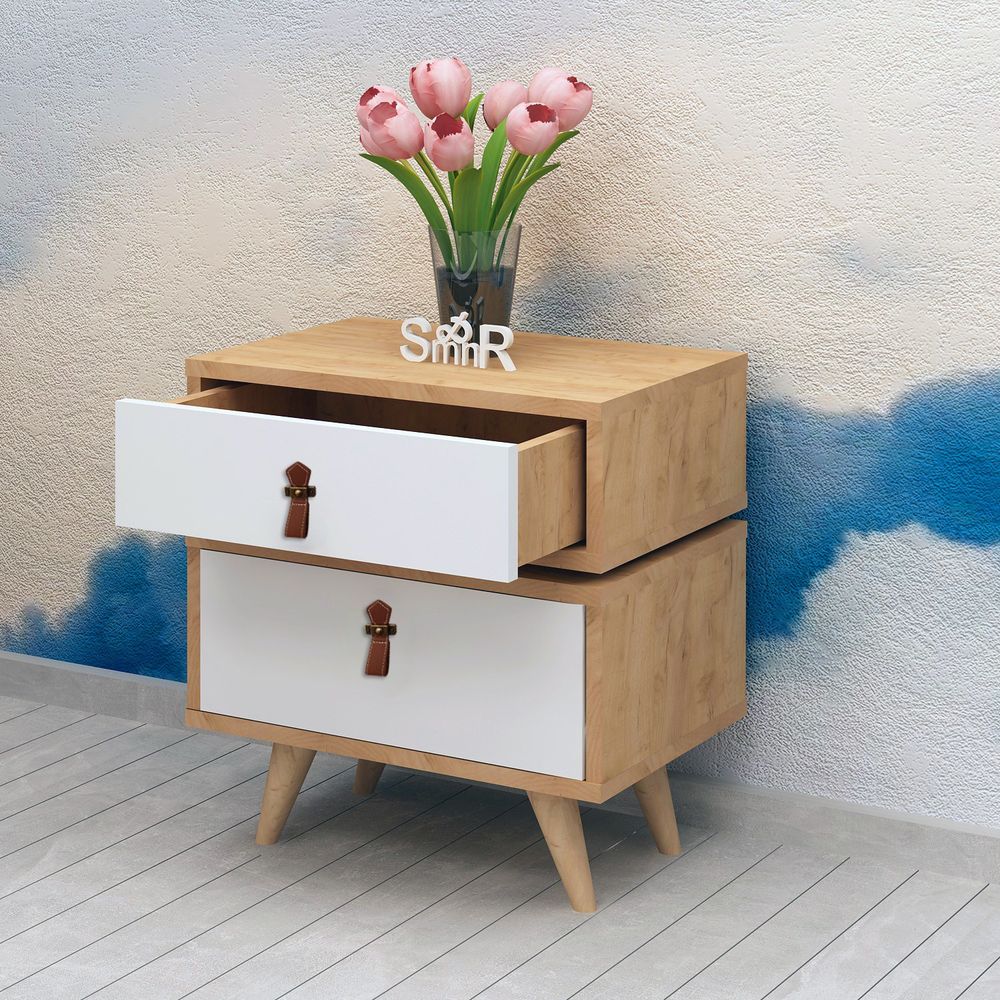 Leija Oak Bijela Noćna Komoda slika 2
