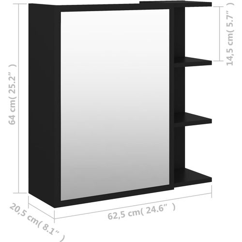 Kupaonski ormarić s ogledalom crni 62,5x20,5x64 cm od iverice slika 9